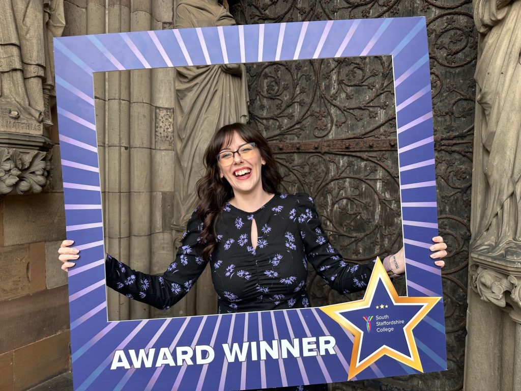 CR 2 1024x768 1 | Congratulations Charlotte! | Yesterday afternoon, our student nurse Charlotte attended Lichfield Cathedral to receive a special award for her training progress. Each year, South Staffordshire College holds a glamorous ceremony to recognise college students identified by their tutors as excelling in their field. Charlotte was one of a select group of students presented with a 2025 Skills Development Award, an accolade which college Principal Claire Boliver explained identifies, “Fantastic improvement in skills across this academic year.” Charlotte’s college tutors were on hand to cheer as she received her award. You may recognise Jodie Barnfield on the right of the photo below, as she used to be our Lead Nurse here! | Wellcare World | cat, College Students